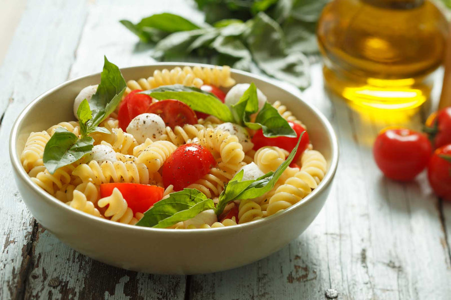 Fusilloni with Asparagus, Tomatoes, and Basil Olive Oil